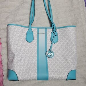 Michael Kors White and Blue Tote Bag
